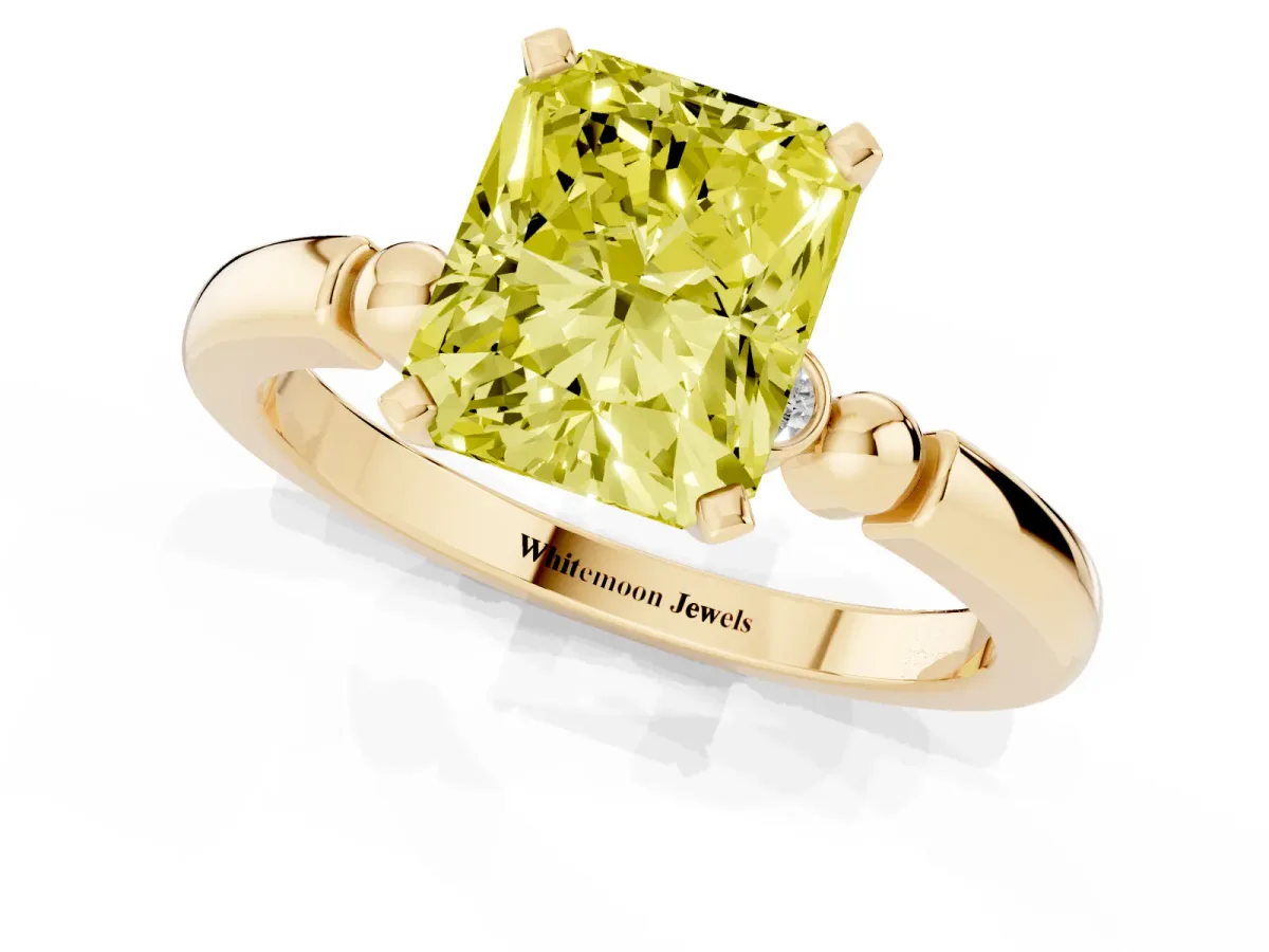 Fancy Yellow Radiant Cut Solitaire Beaded Band with Four-Prong Setting Yellow gold