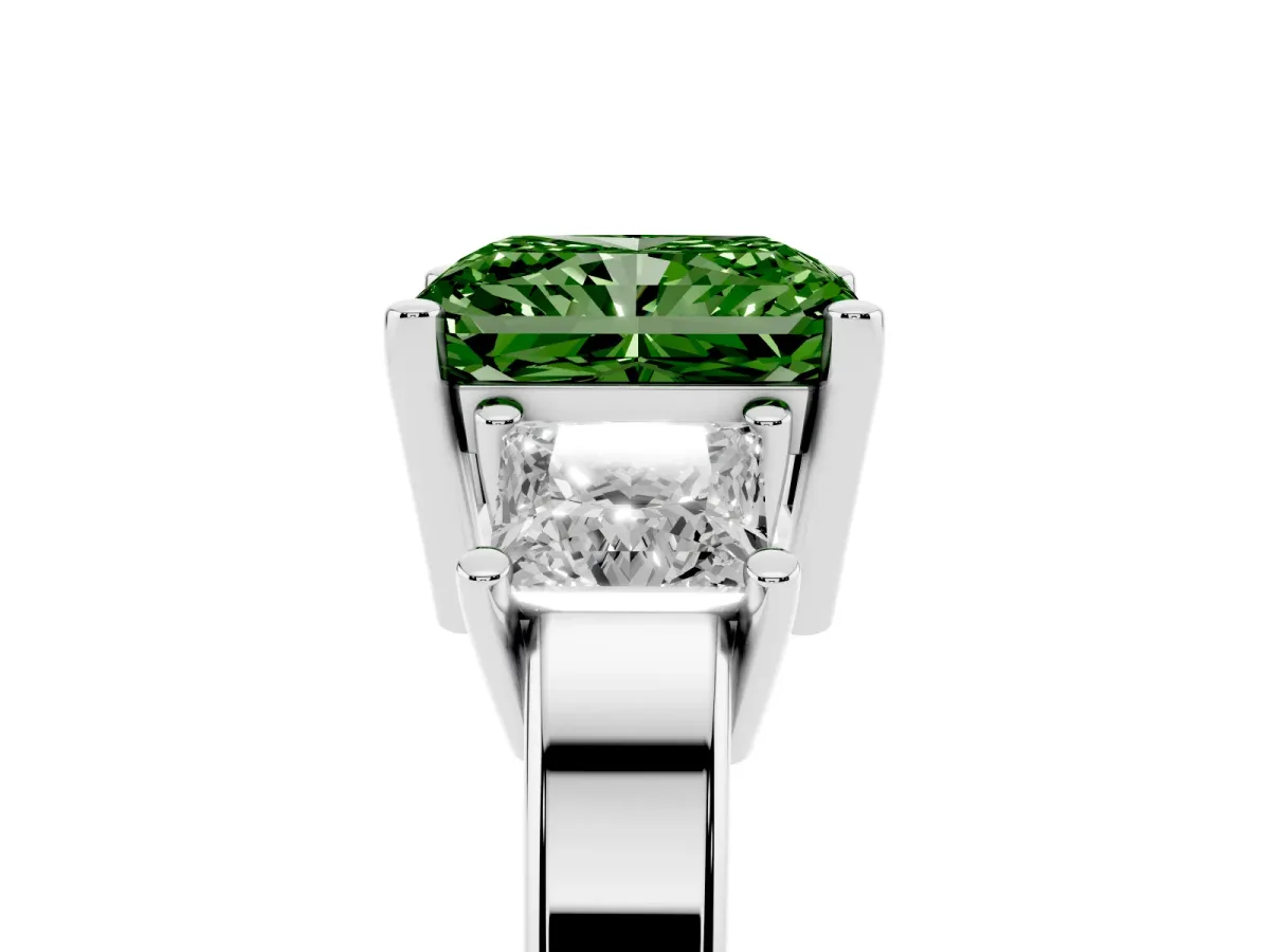Fancy Green Three-Stone Radiant Cut Cut Solitaire Ring with Prong Setting Silver