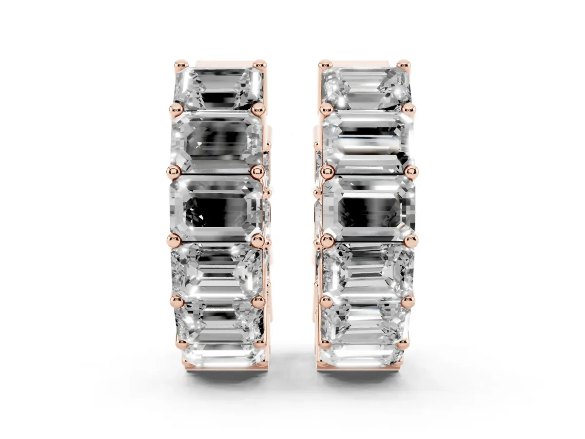 Emerald Diamond Huggie Hoop Earrings Rose gold