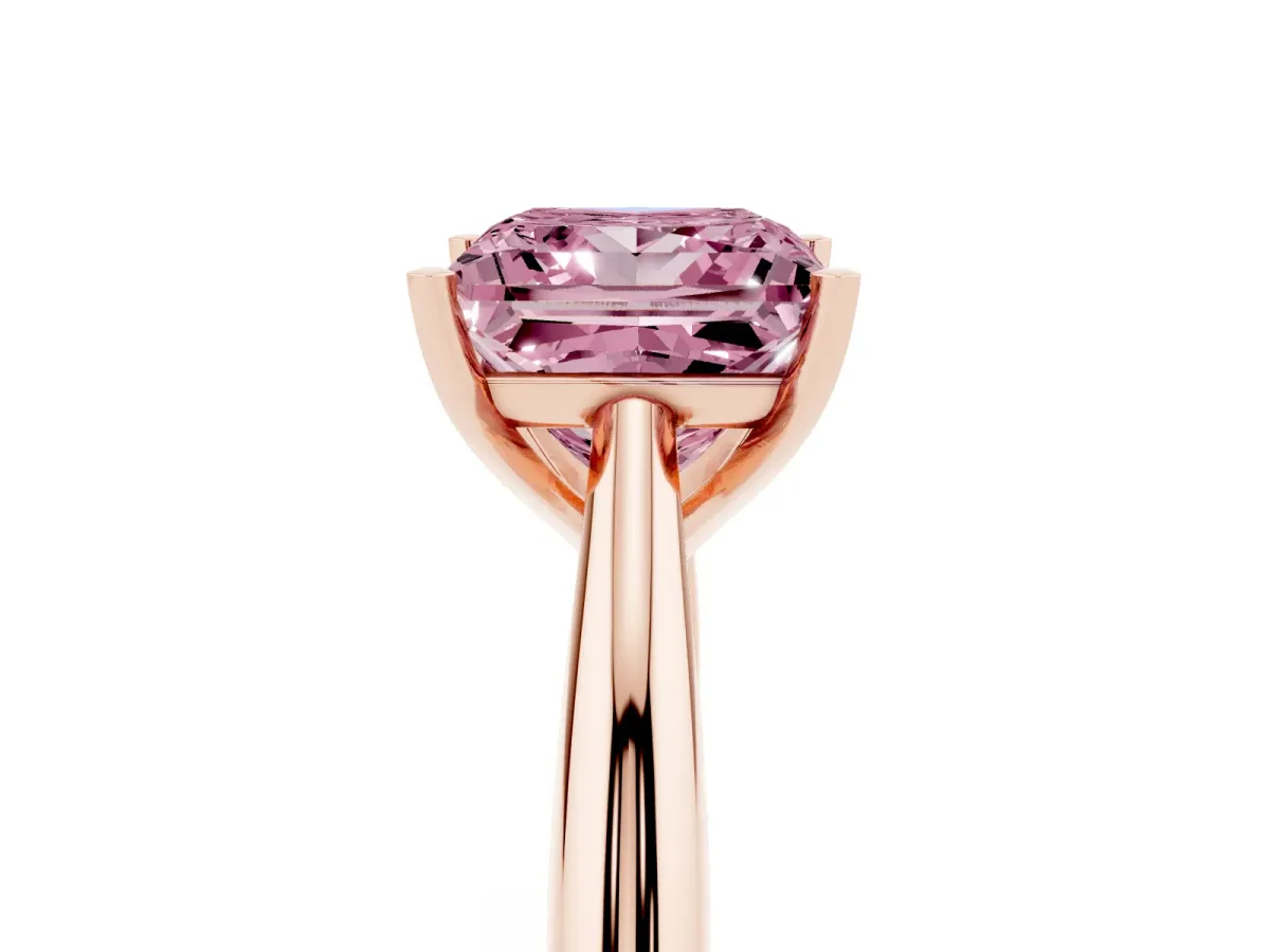 Fancy Pink Princess Cut Diamond Solitaire Engagement Ring with Cathedral Setting and Four-Prong Mount Rose gold