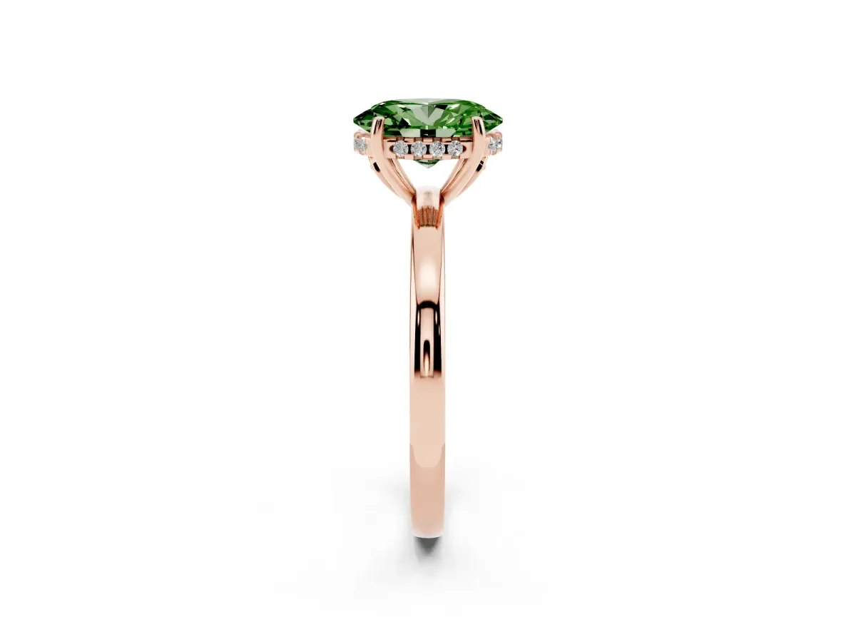 Fancy Green Oval Cut Solitaire Diamond Ring with Prong Setting and Plain Band Rose gold