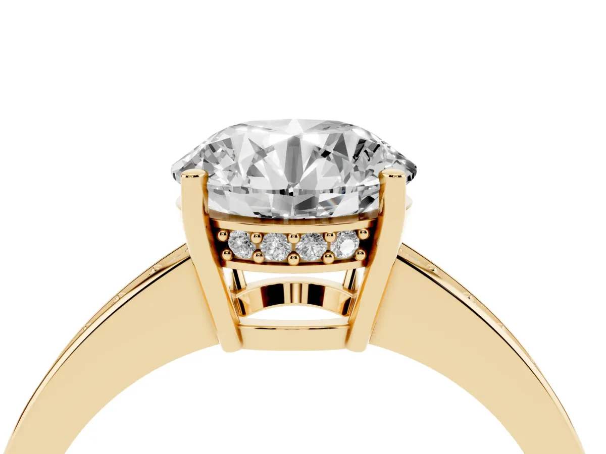 Round Cut Solitaire Pavé Band Prong Setting Ring Yellow gold