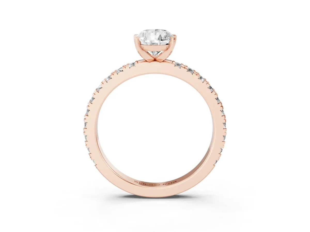 Pear Cut Diamond Pavé Band Solitaire with Four-Prong Setting Rose gold