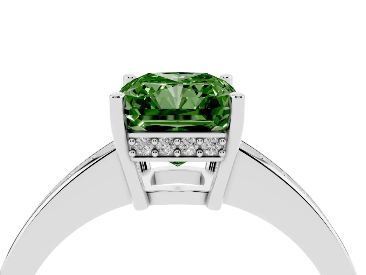 Fancy Green Radiant Cut Solitaire Pavé Band Prong Setting Ring Platinum