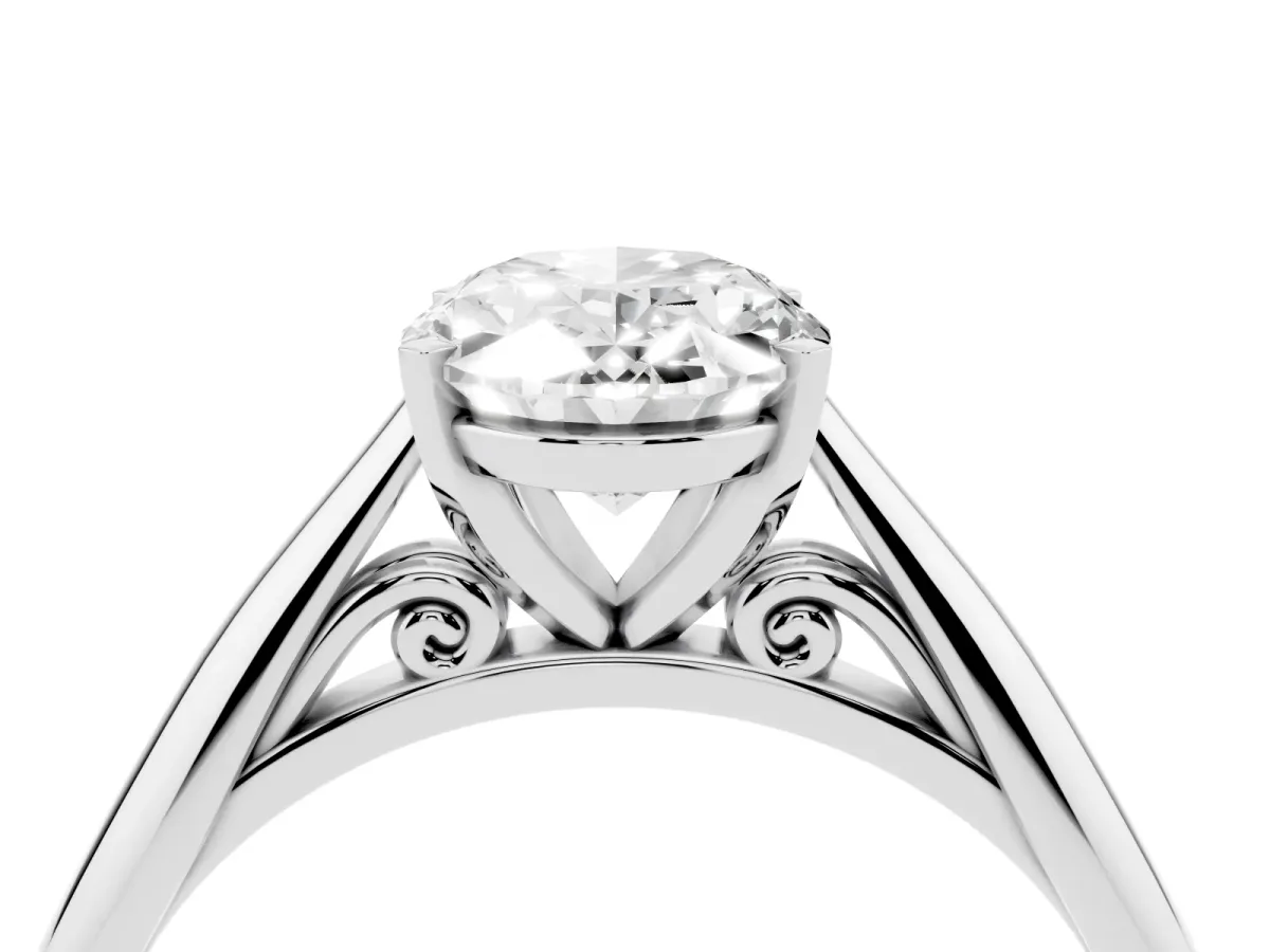 Oval Cut Diamond Solitaire Engagement Ring with Cathedral Setting and Four-Prong Mount Silver