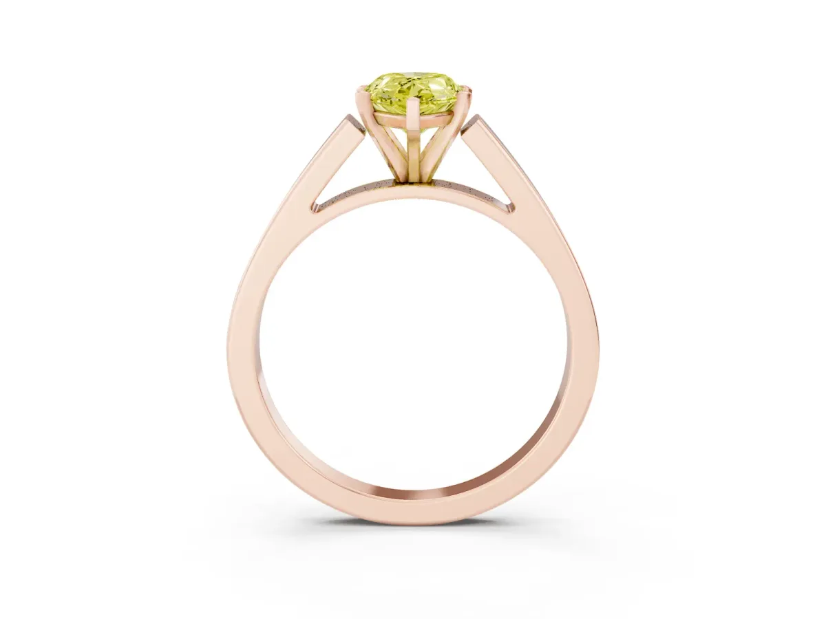 Fancy Yellow Pear Cut Solitaire Engagement Ring with Four-Prong Setting and Tapered Band Rose gold
