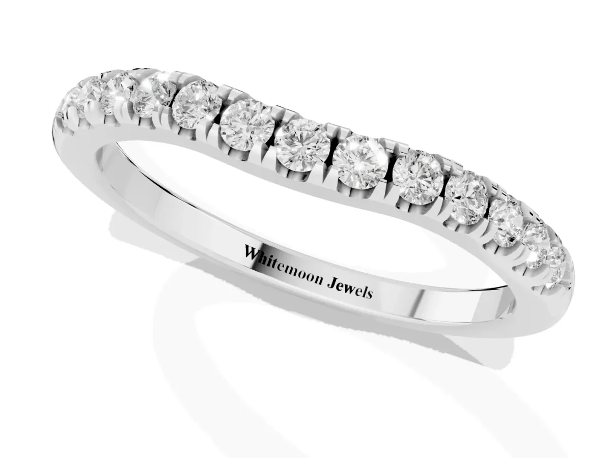 Round Diamond Pavé Curved Eternity Band with Shared Prong Setting Platinum