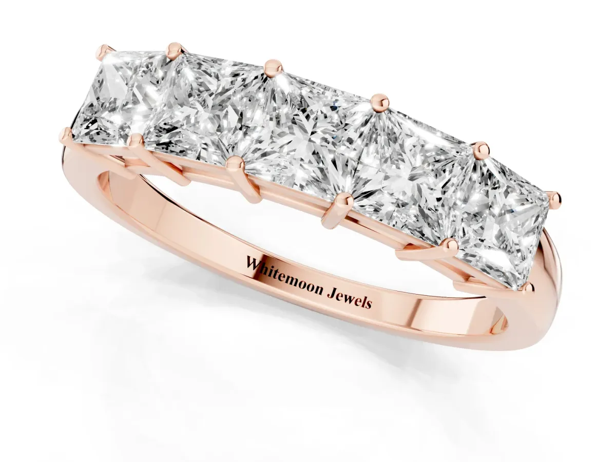 Princess Cut Five-Stone Diamond Band with Prong Setting Rose gold