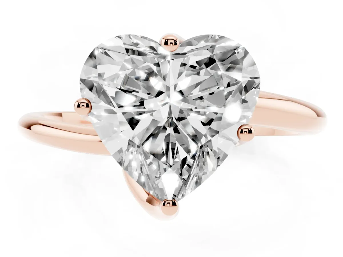 Heart Cut Diamond Solitaire Engagement Ring with Four-Prong Setting and Classic Band Rose gold