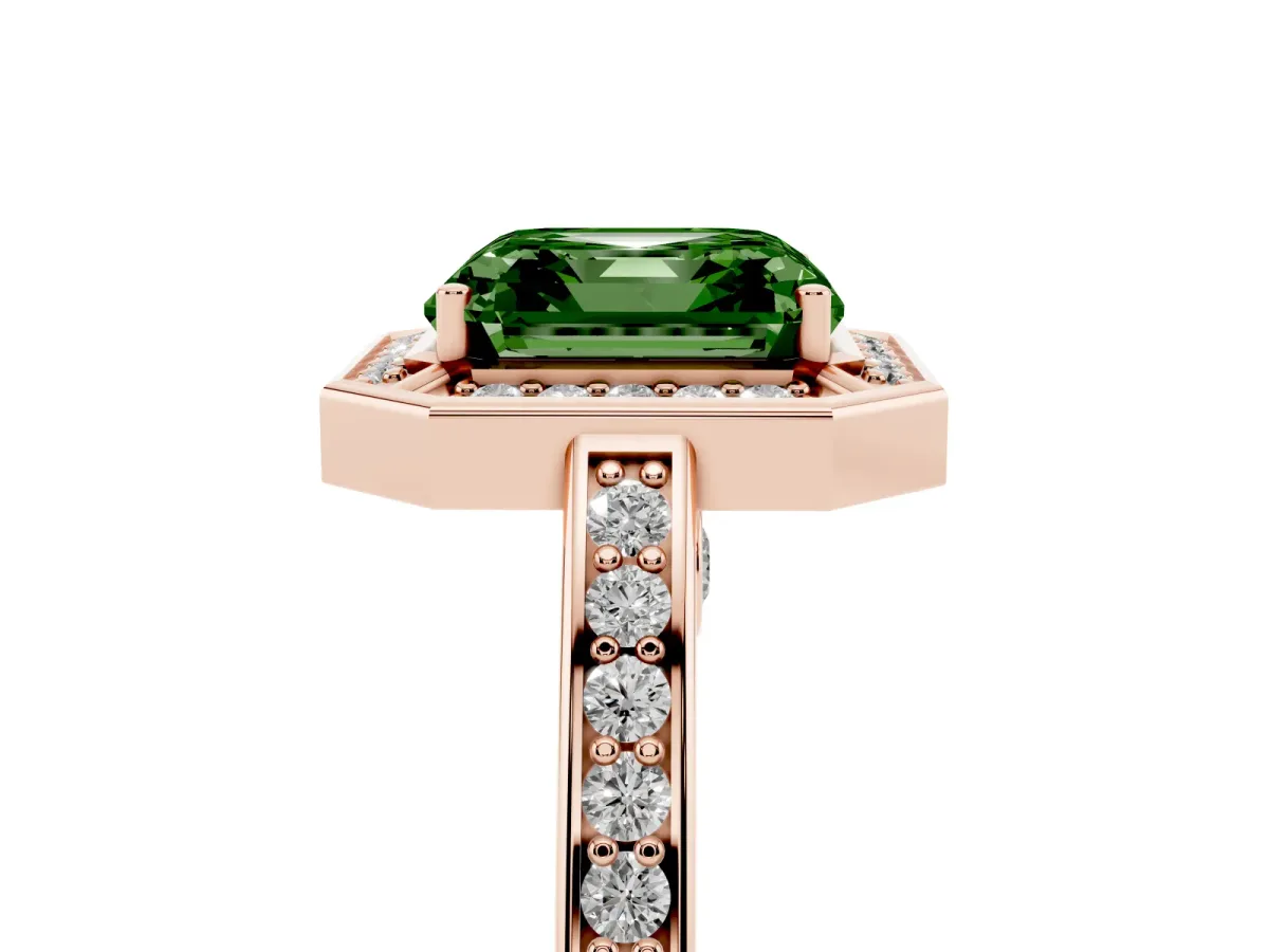 Fancy Green Asscher Cut Cut Halo Pave Split Shank Prong Setting Ring Rose gold