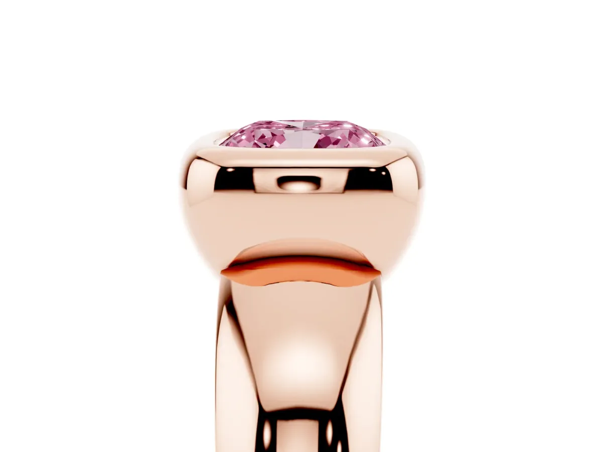 Fancy Pink Bezel Set Cushion Cut Solitaire Ring with Wide Band Rose gold