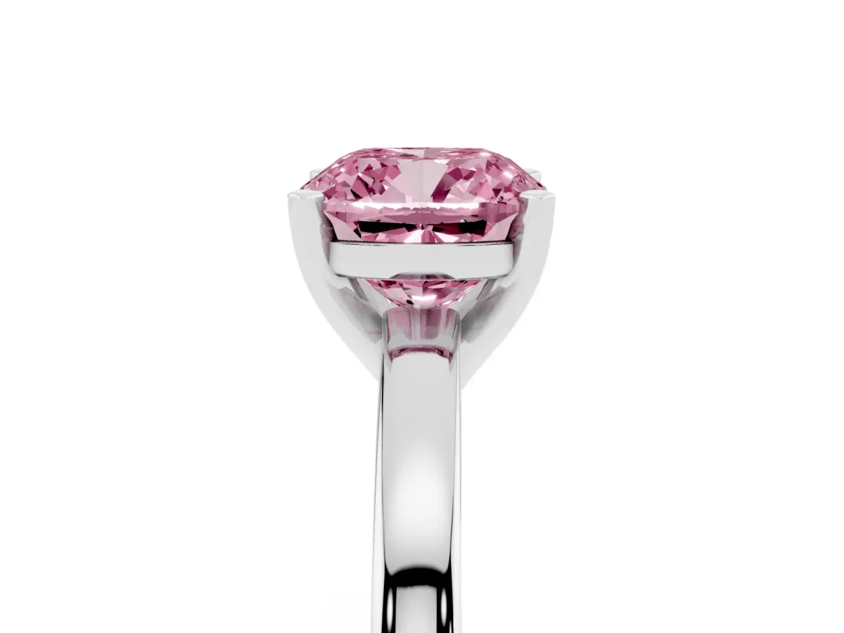 Fancy Pink Cushion Cut Solitaire Diamond Engagement Ring with Four-Prong Setting on a Classic Band White gold