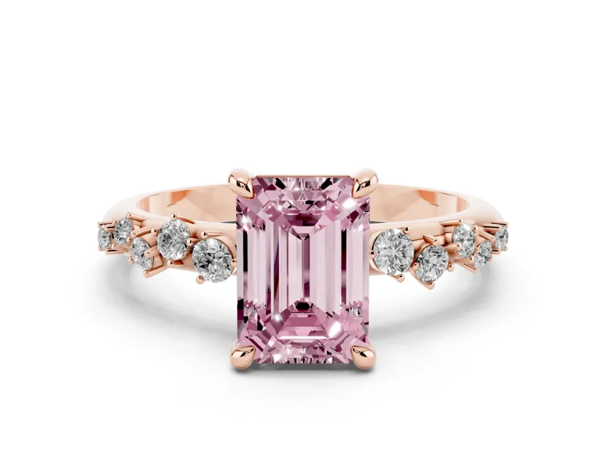 Fancy Pink Emerald Cut Cut Diamond Vine Band with Four-Prong Setting Rose gold