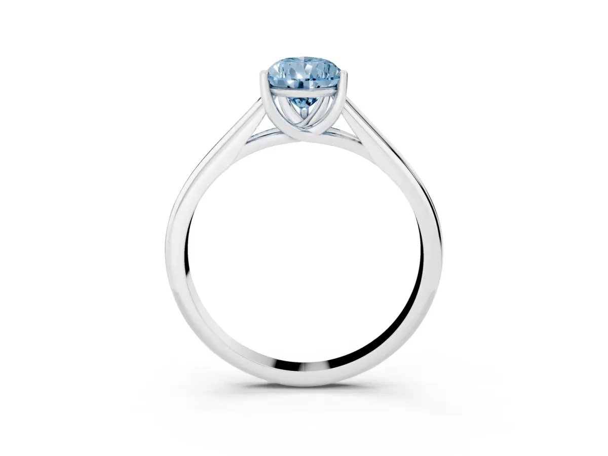 Fancy Blue Pear Cut Solitaire Engagement Ring with Tapered Band and Four-Prong Setting Platinum