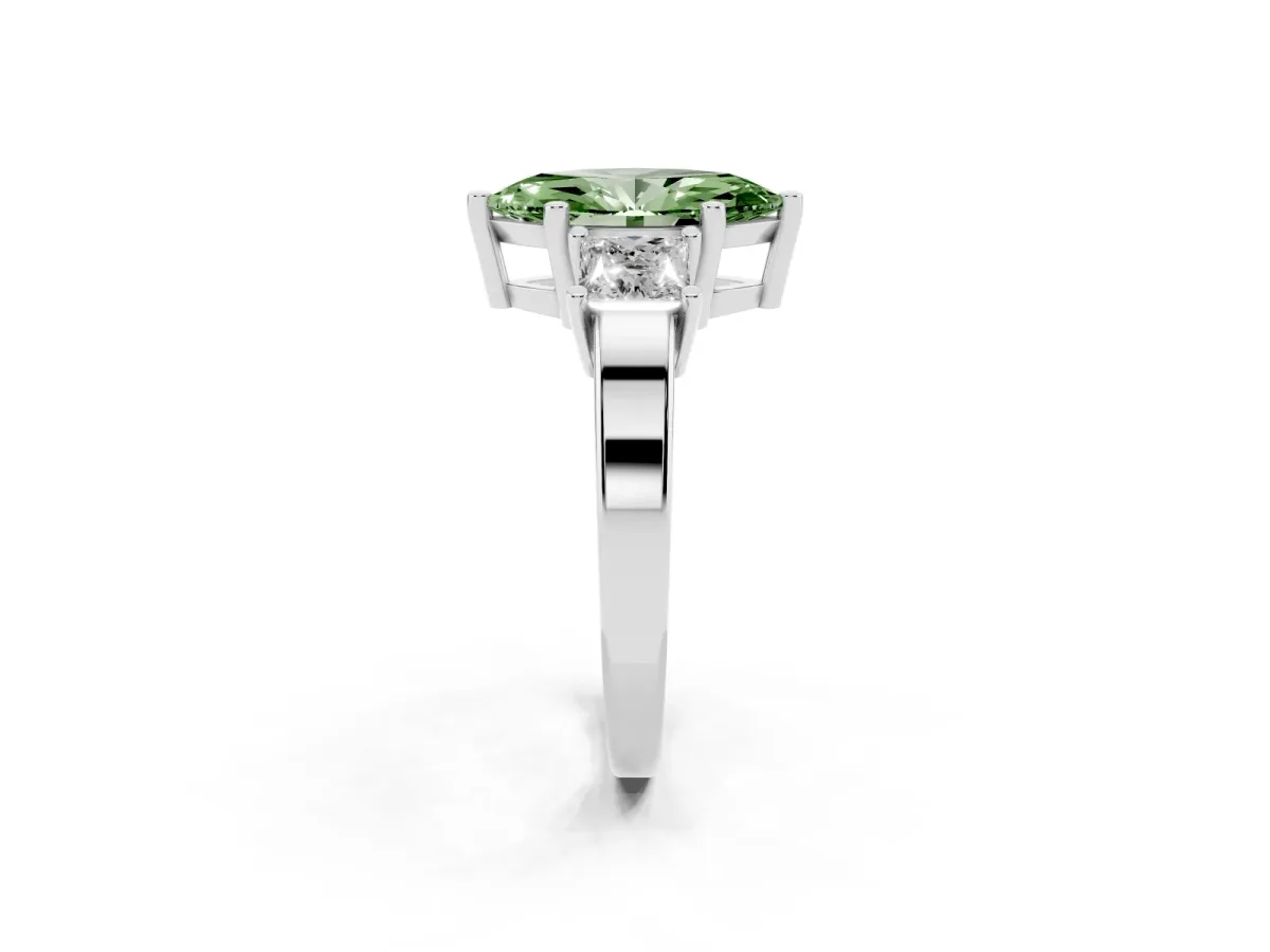 Fancy Green Three-Stone Marquise Cut Cut Solitaire Ring with Prong Setting Silver