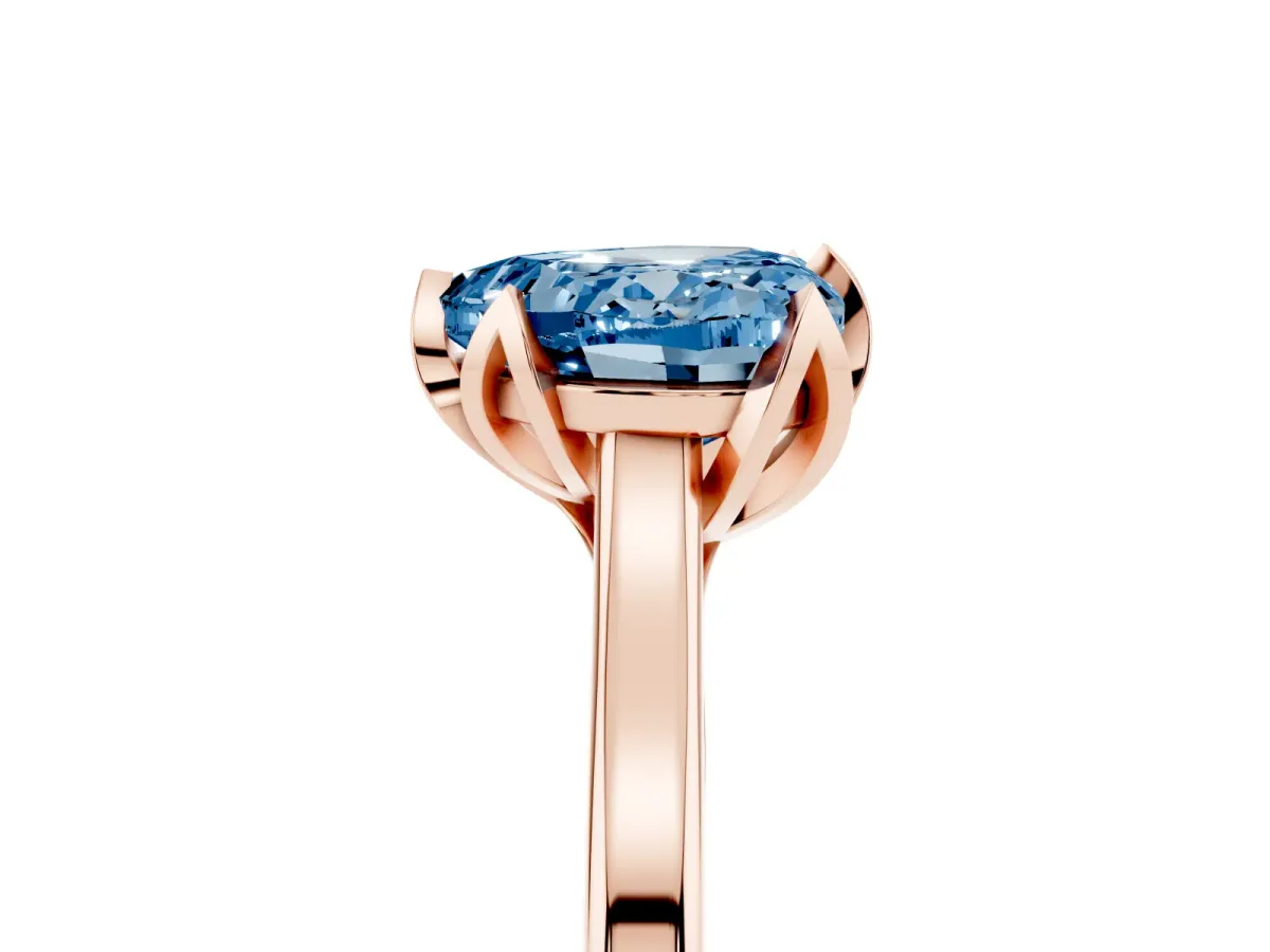 Fancy Blue Heart Cut Diamond Solitaire Ring with Flower Prong Setting and Classic Band Rose gold