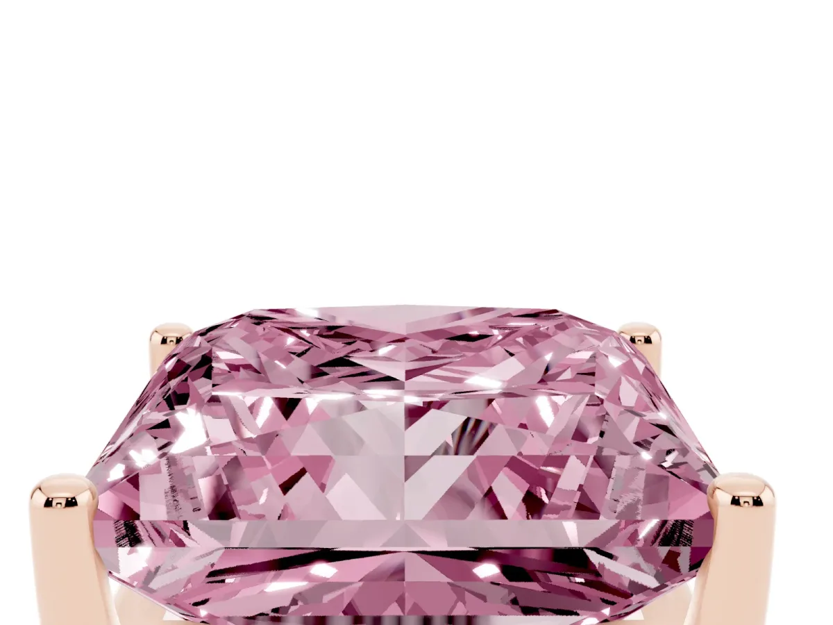 Fancy Pink Princess Cut Cut Diamond Solitaire Engagement Ring with Tapered Plain Band and Four-Prong Setting Rose gold