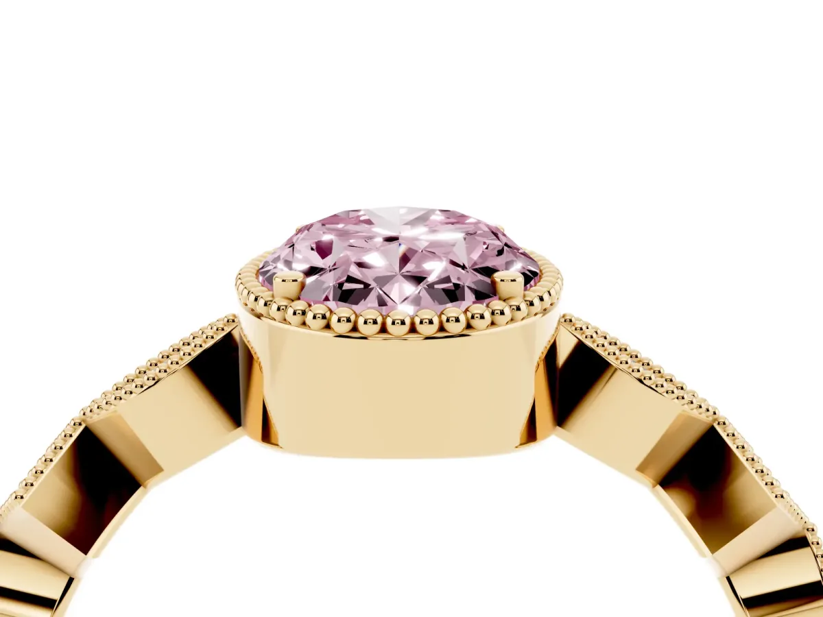 Fancy Pink Oval Cut Milgrain Marquise Diamond Twist Band Ring Yellow gold