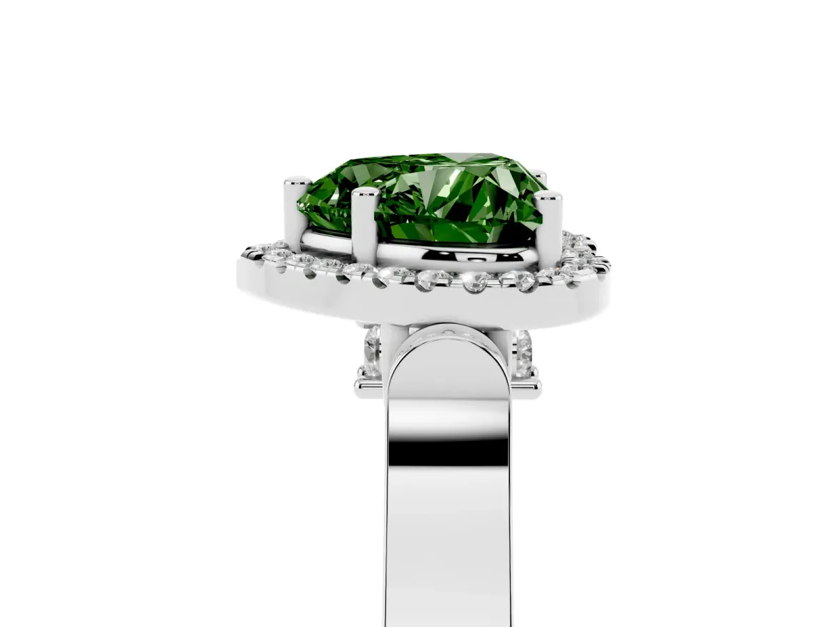 Fancy Green Heart Cut Halo Pave Split Shank Prong Setting Ring White gold