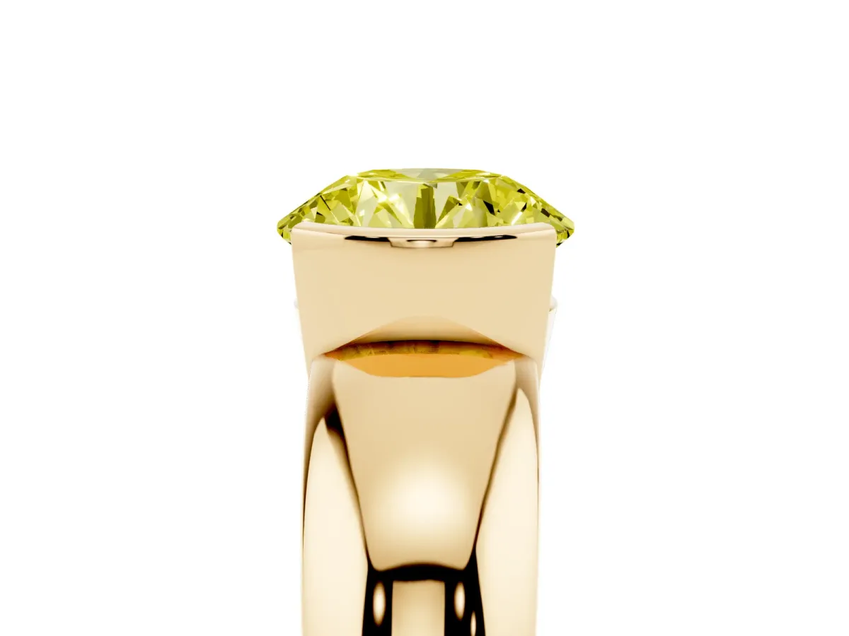 Fancy Yellow Round Cut Solitaire Tension Set Diamond Ring with Wide Band Yellow gold
