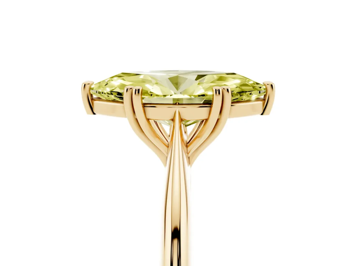 Fancy Yellow Marquise Cut Solitaire Diamond Ring with Six-Prong Setting and Classic Band Yellow gold