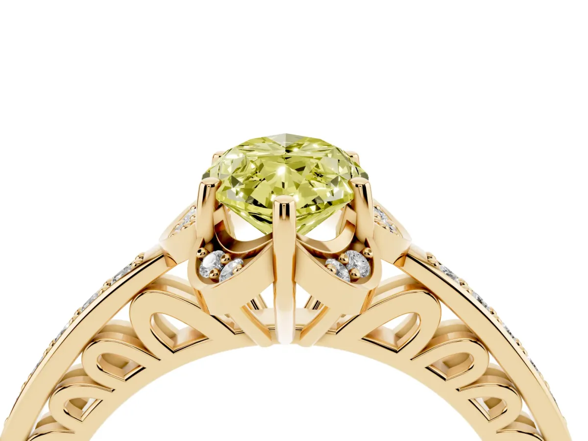Fancy Yellow Marquise Cut Cut Halo Diamond Ring with Channel Set Band and Four-Prong Setting Yellow gold