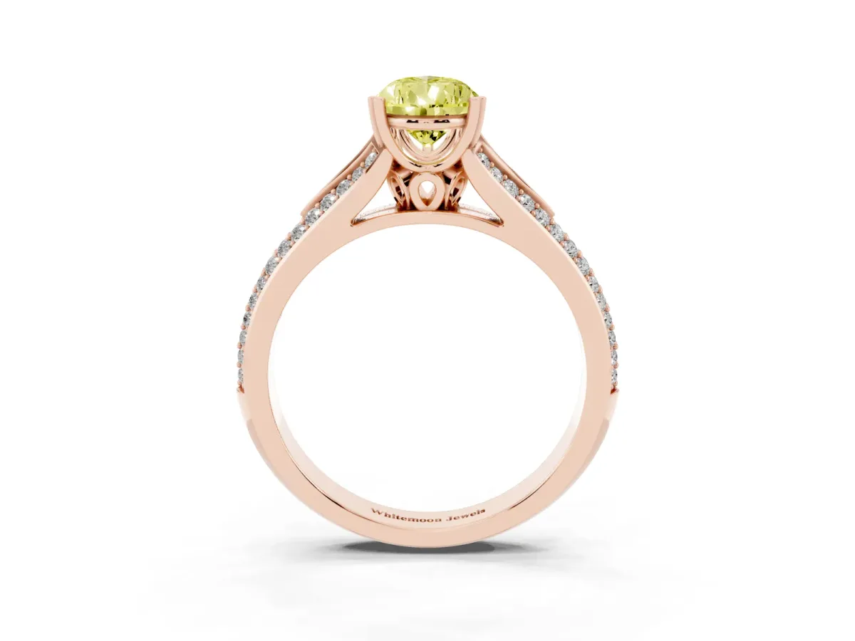 Fancy Yellow Pear Cut Diamond Split Shank Engagement Ring with Pavé Band Rose gold