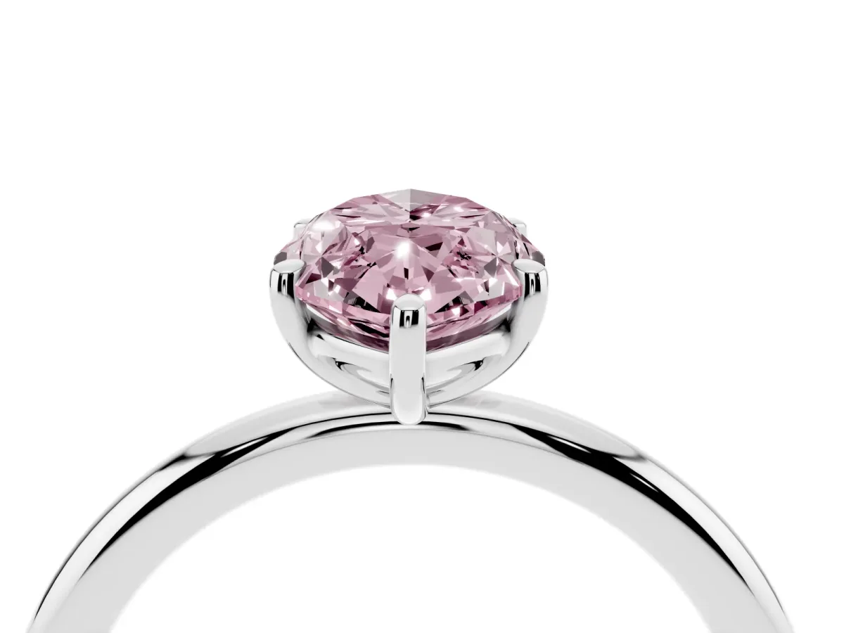 Fancy Pink Oval Cut Solitaire Diamond Ring with Four-Prong Setting on a Plain Band White gold