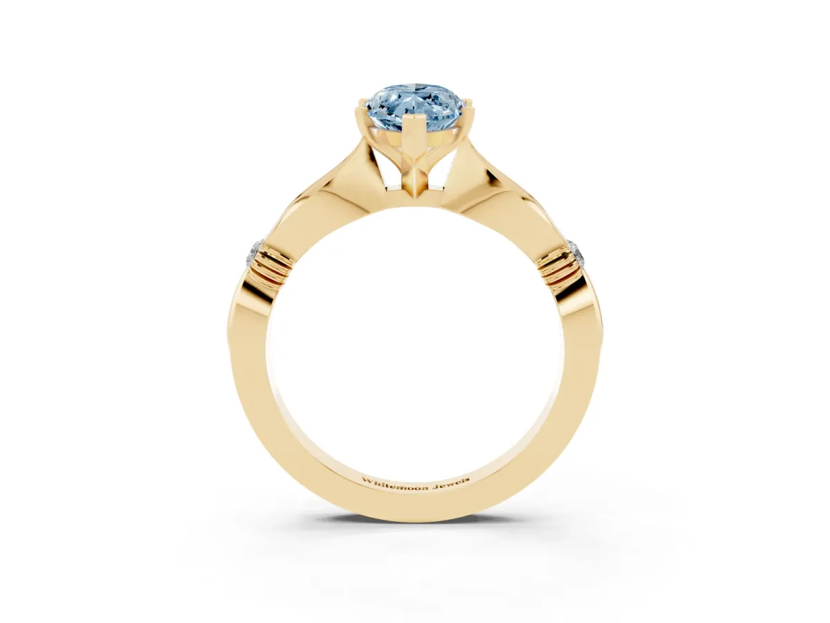 Fancy Blue Marquise Cut Solitaire Diamond Twisted Band with Four-Prong Setting Yellow gold
