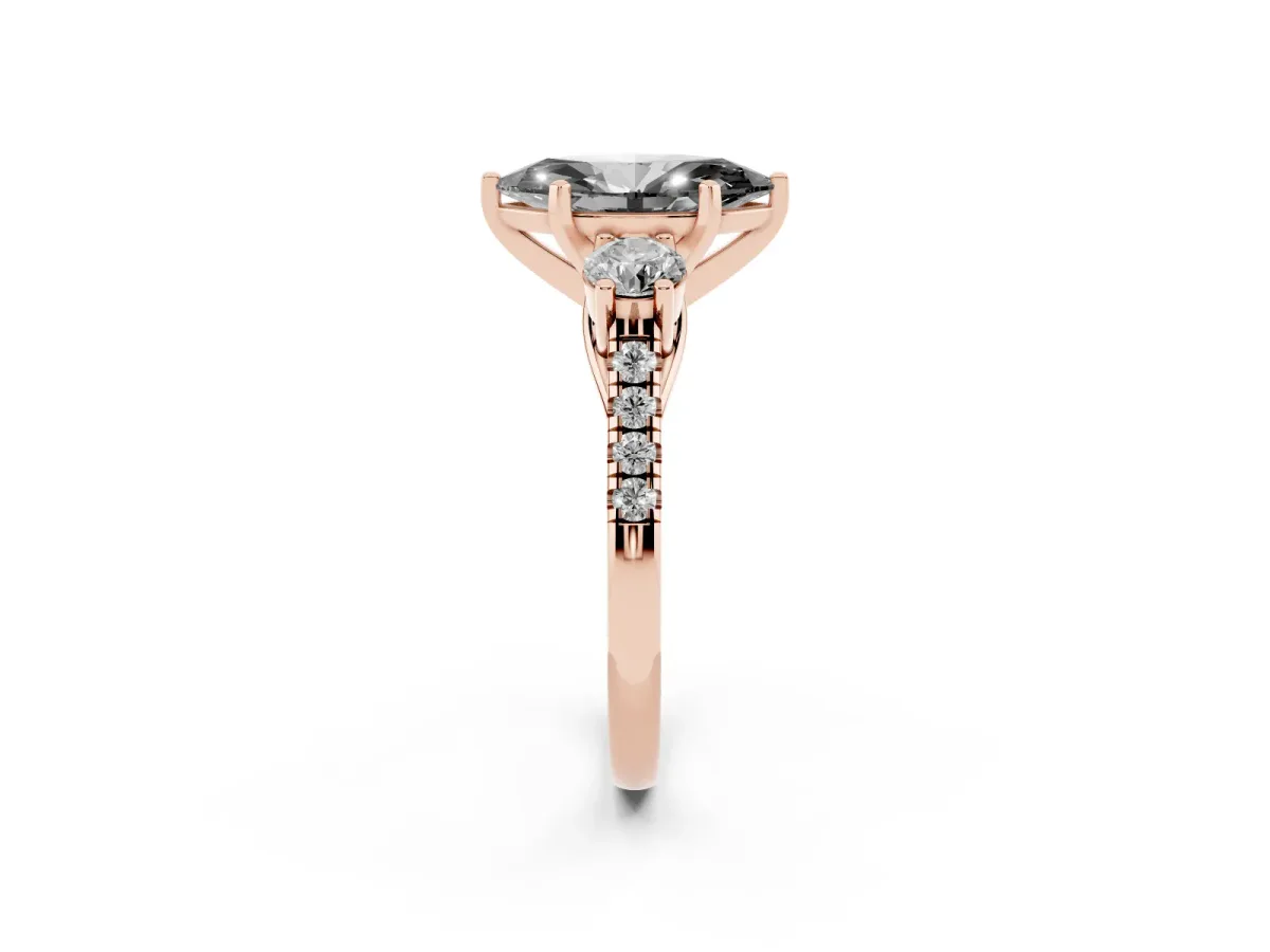 Fancy Black Three-Stone Marquise Cut Diamond Pavé Band with Four-Prong Setting Rose gold