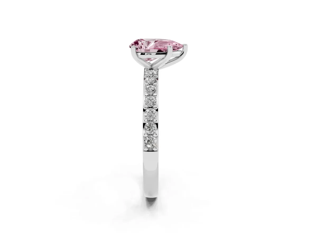 Fancy Pink Pear Cut Cut Diamond Solitaire with Pave Band and Four-Prong Setting Silver