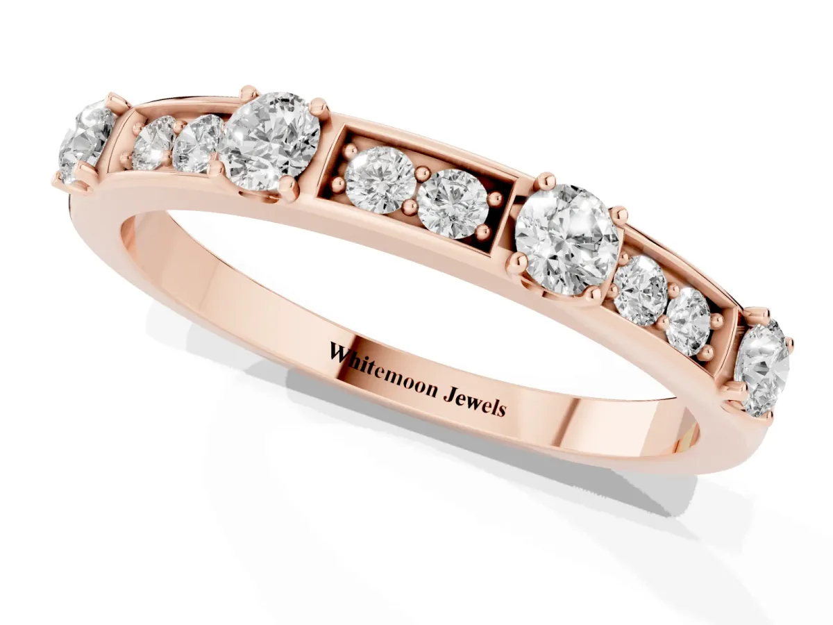 Round Diamond Channel Set Eternity Band with Prong Setting Rose gold