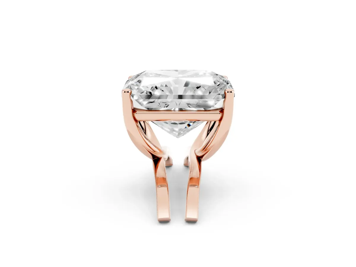 Radiant Cut Cut Diamond Solitaire Engagement Ring with Tapered Plain Band and Four-Prong Setting Rose gold