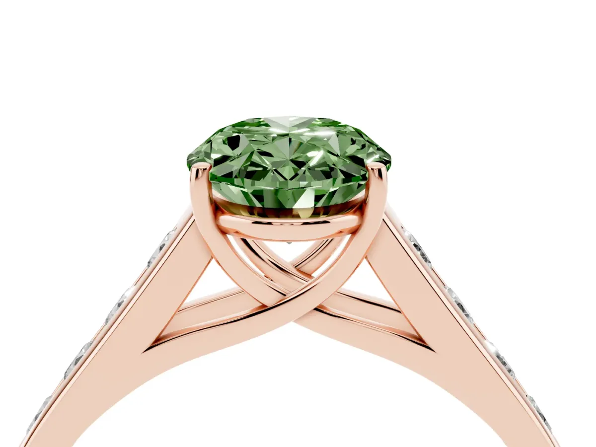 Fancy Green Oval Cut Solitaire Channel-Set Diamond Engagement Ring with Four-Prong Setting Rose gold