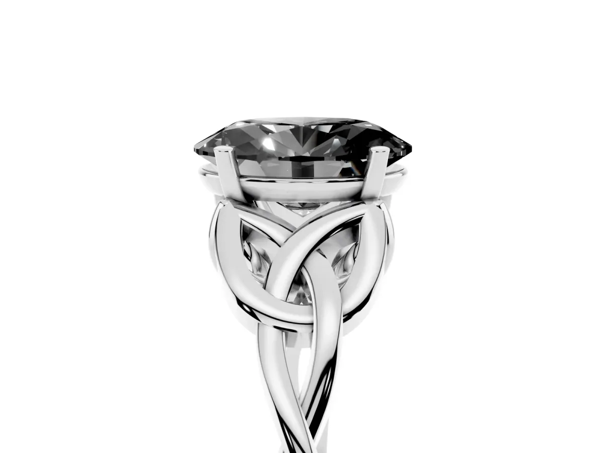 Fancy Black Oval Cut Diamond Solitaire Engagement Ring with Celtic Knot Band and Four-Prong Setting White gold