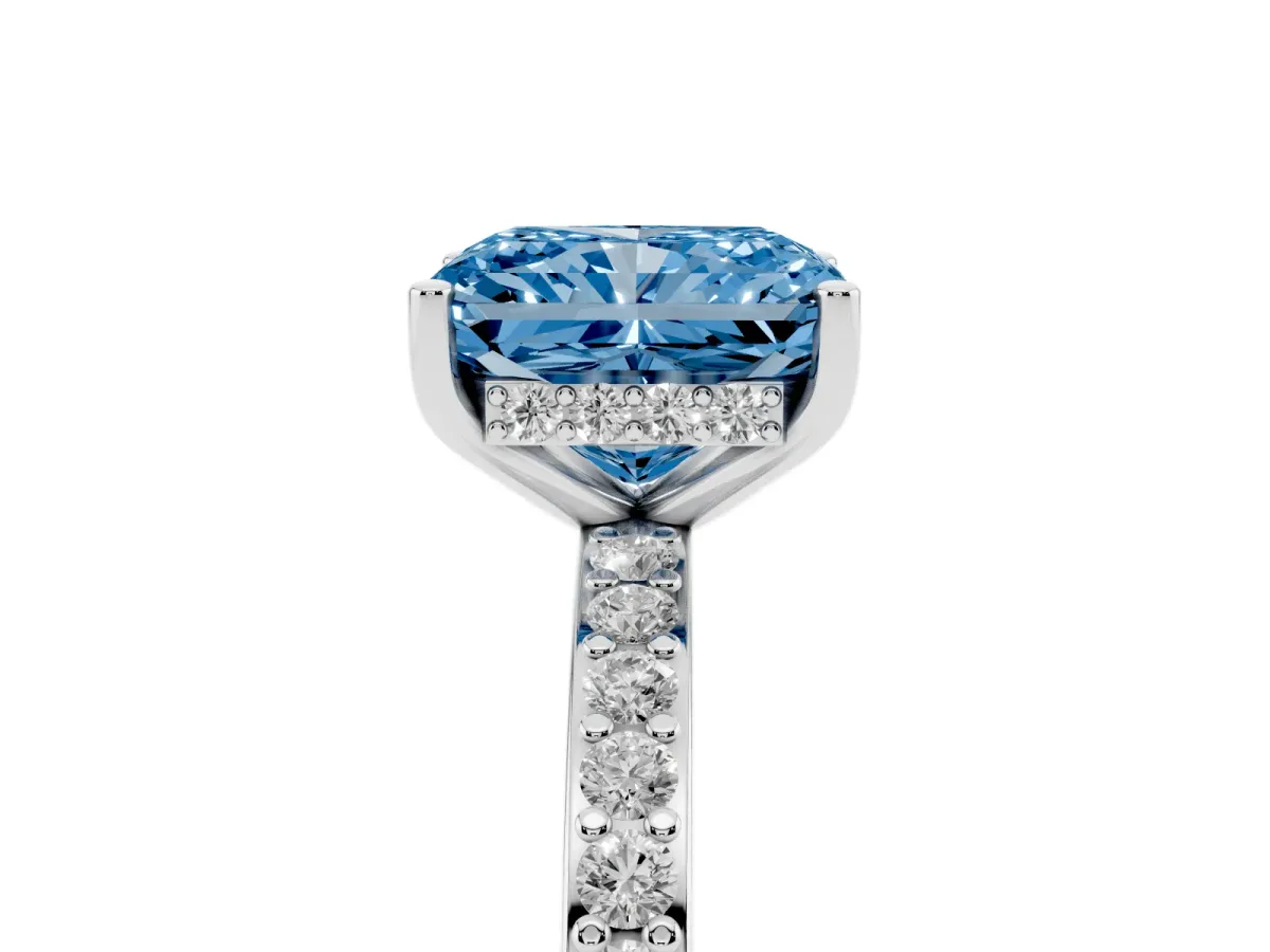 Fancy Blue Radiant Cut Cut Diamond Pavé Band Ring with Four-Prong Setting Platinum