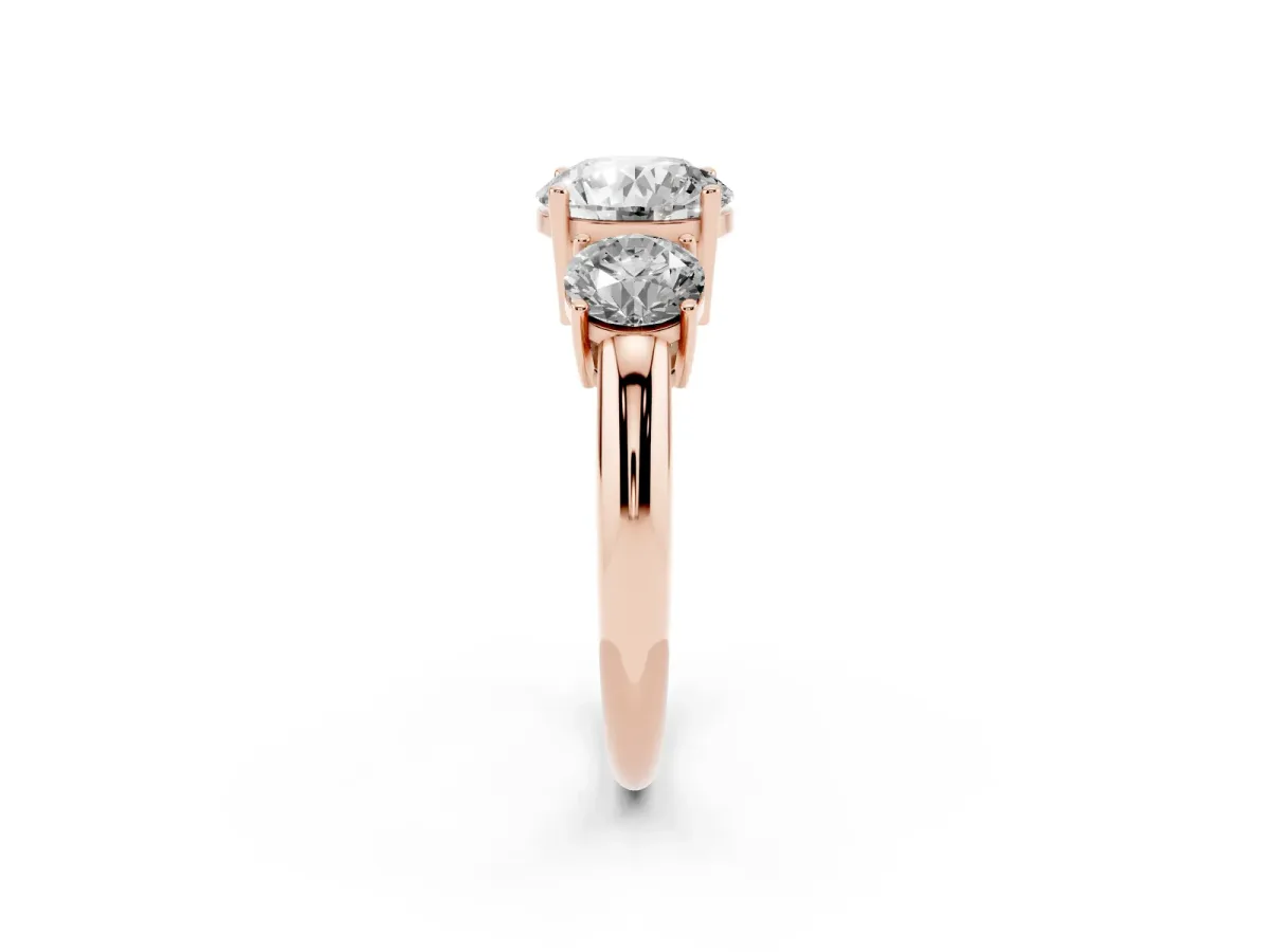 Three-Stone Round Cut Cut Diamond Engagement Ring with Prong Setting on a White Gold Band Rose gold