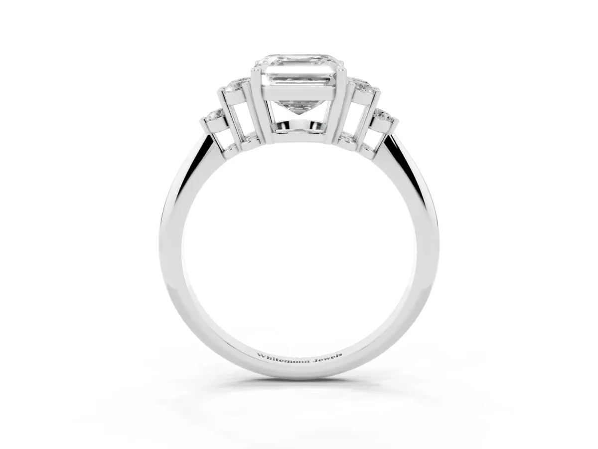 Asscher Cut Cut Diamond Cluster Ring with Solitaire Band and Four-Prong Setting Platinum