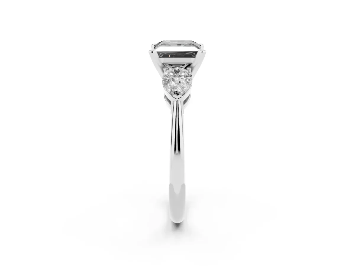 Fancy Black Three-Stone Princess Cut Diamond Ring with Pear Side Stones and Four-Prong Setting Silver