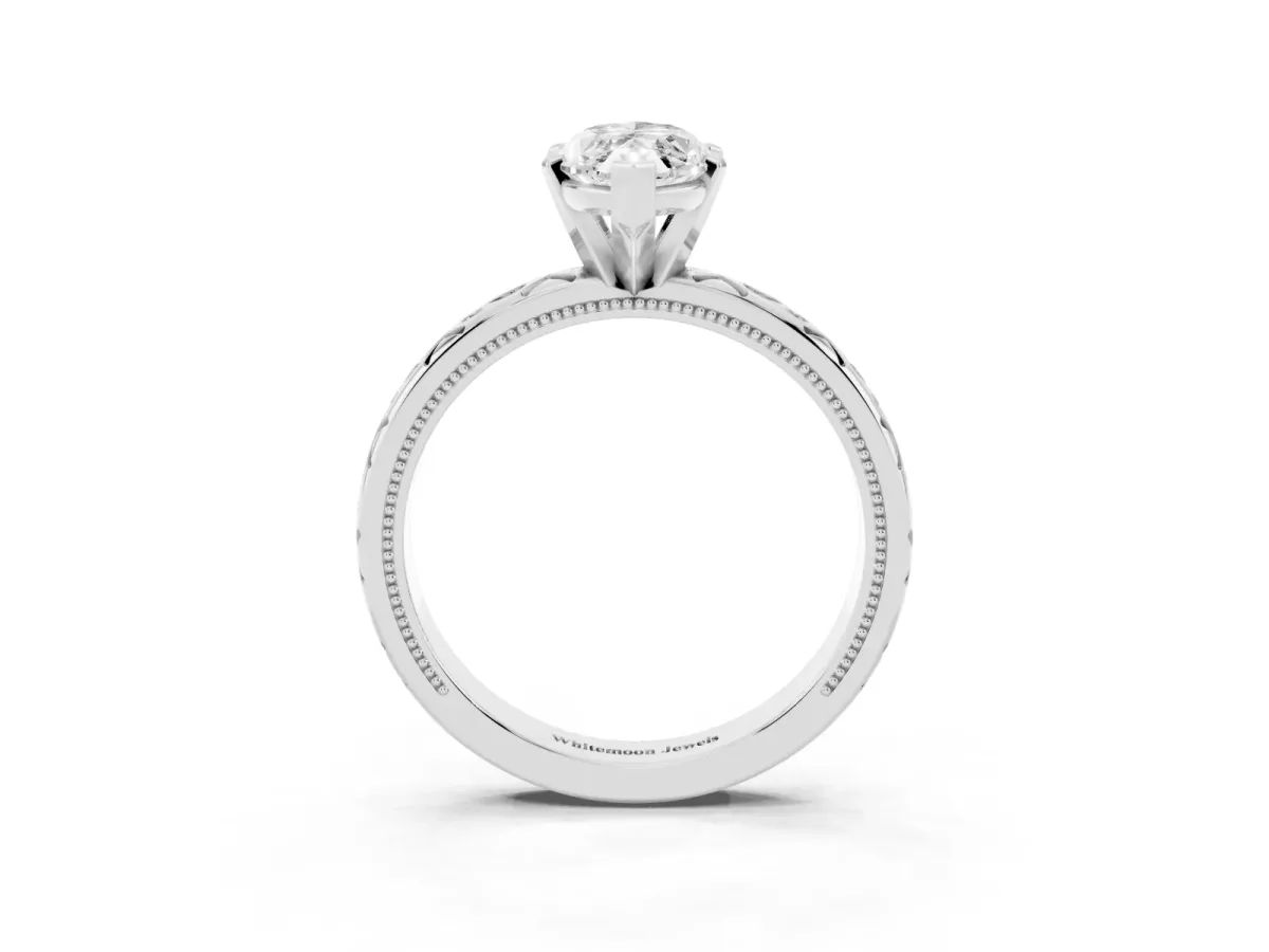 Marquise Cut Solitaire Engagement Ring with Scrollwork Band and Four-Prong Setting White gold