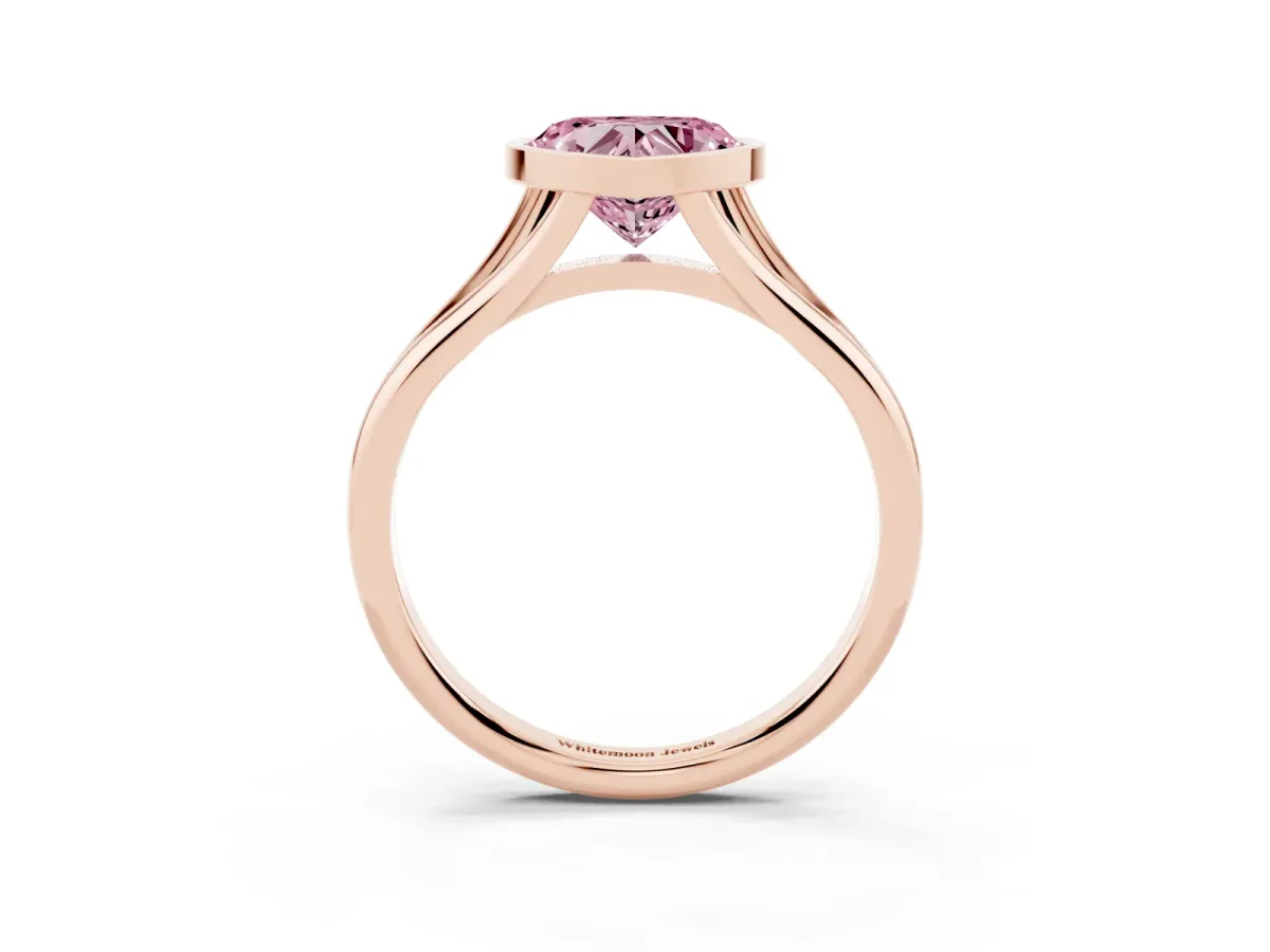 Fancy Pink Bezel Set Heart Cut Cut Solitaire Ring with Tapered Band Rose gold