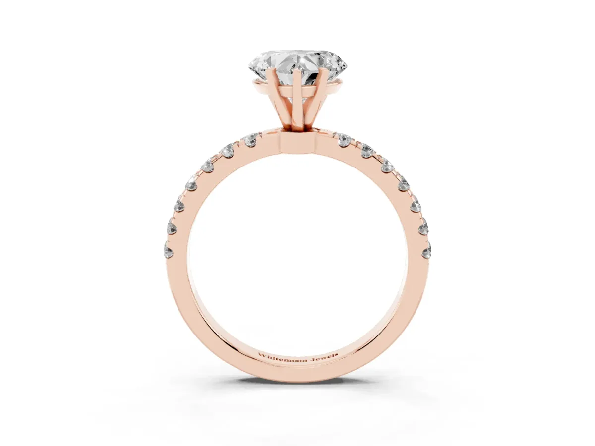 Heart Cut Diamond Solitaire Ring with Pavé Accents and Four-Prong Setting Rose gold