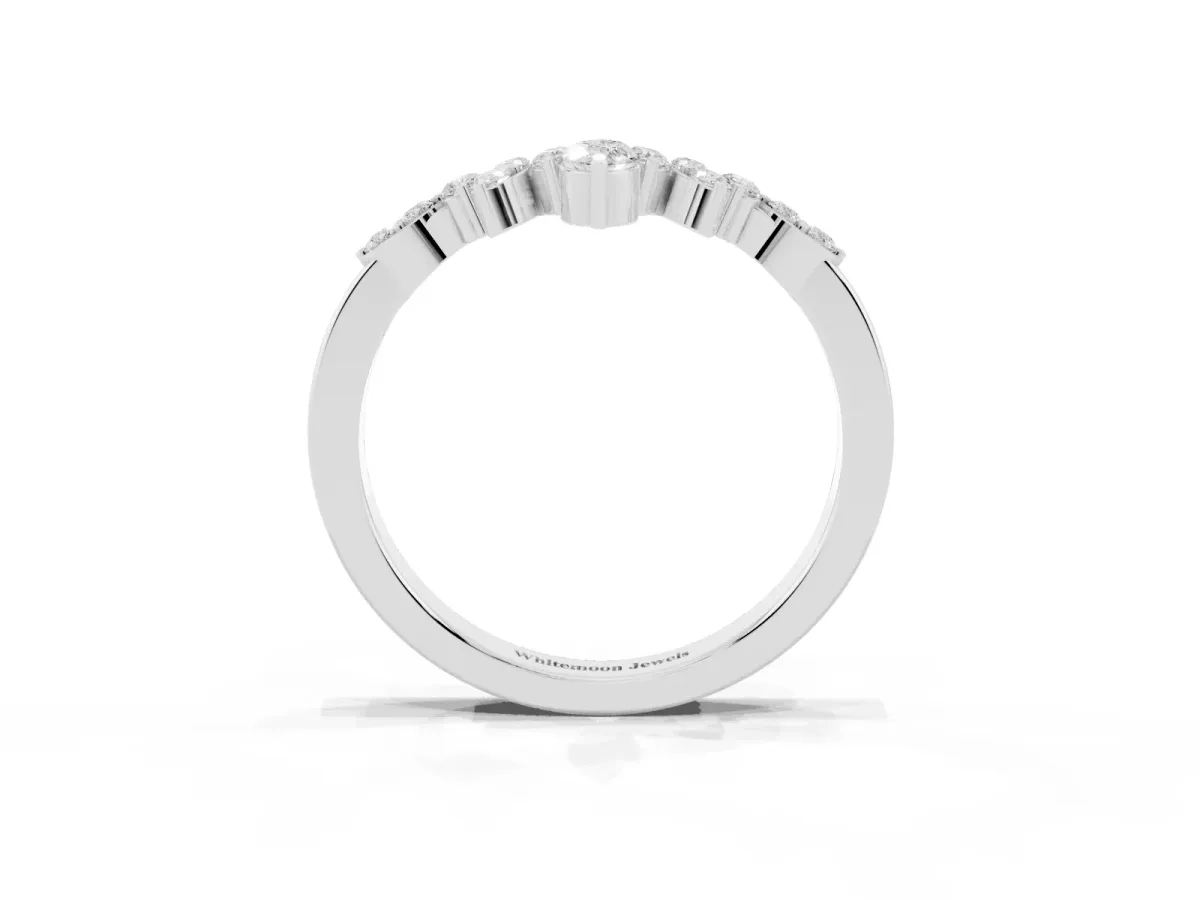 Marquise and Round Diamond Chevron Band with Prong Setting Platinum
