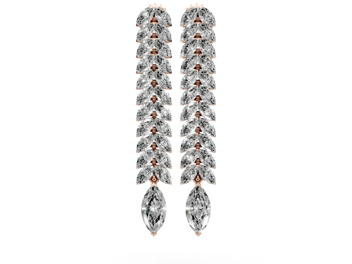 Marquise Diamond Double Row Dangle Earrings Rose gold