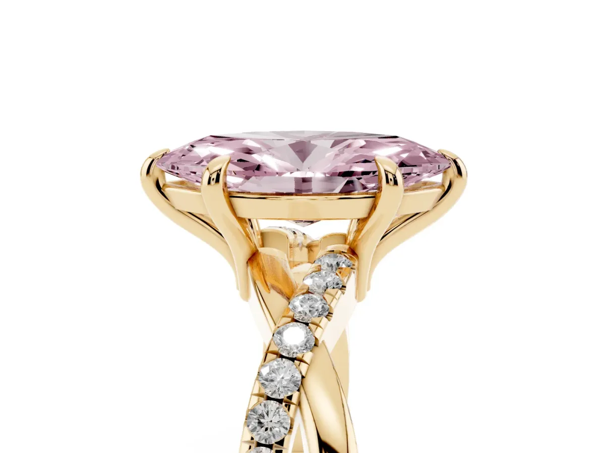 Fancy Pink Marquise Cut Cut Diamond Twist Band Solitaire with Prong Setting Yellow gold