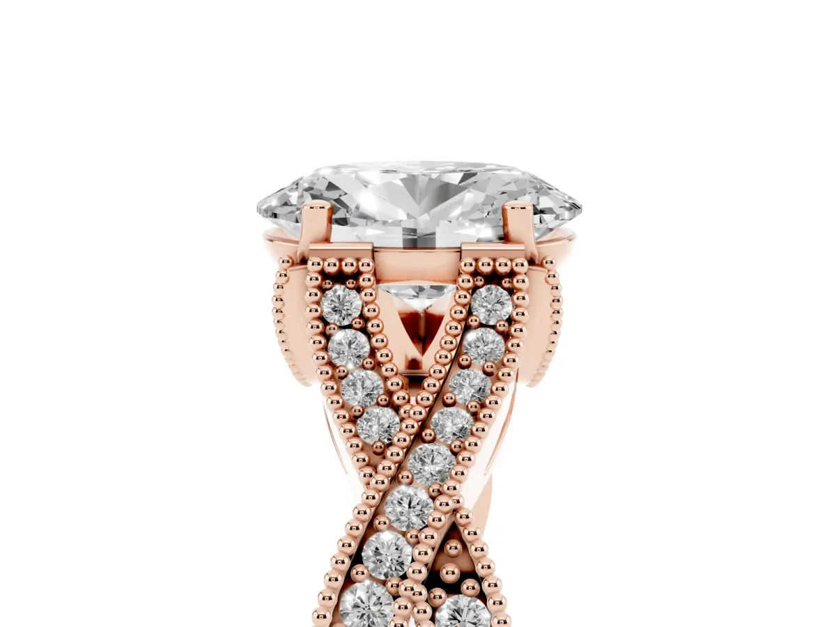 Oval Cut Cut Diamond Twisted Band with Milgrain Pave Setting and Four-Prong Setting Rose gold