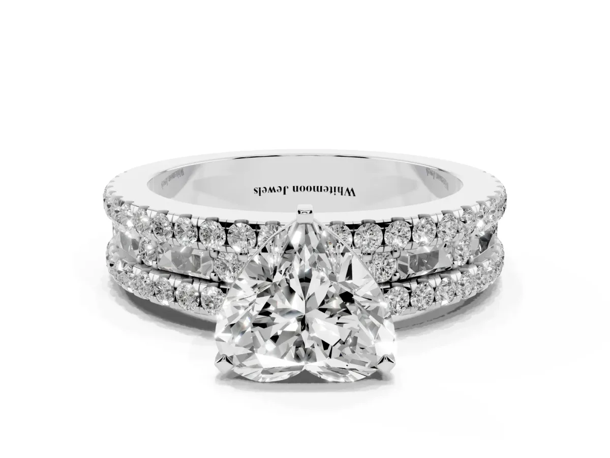 Heart Cut Diamond Solitaire Ring with Pavé and Channel Set Band Platinum