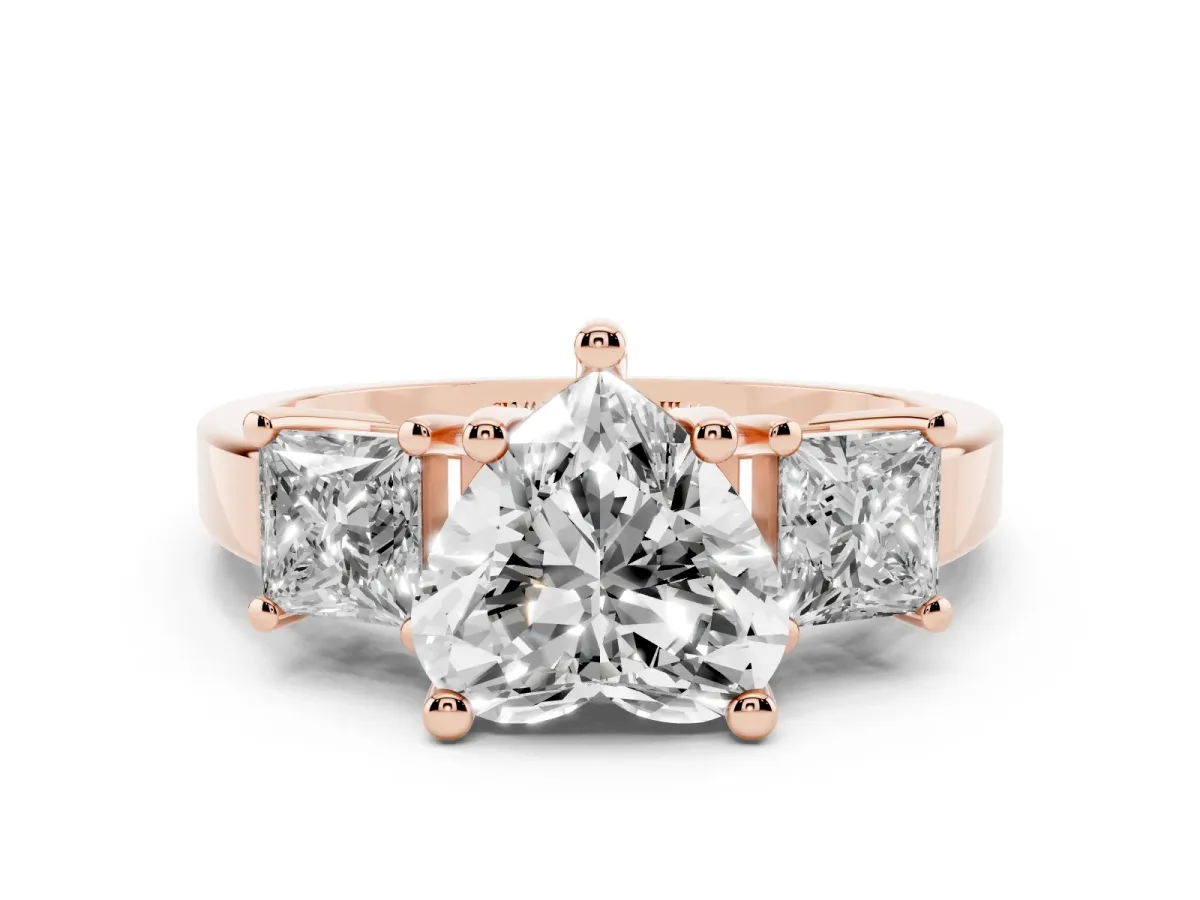 Three-Stone Heart Cut Cut Solitaire Ring with Prong Setting Rose gold