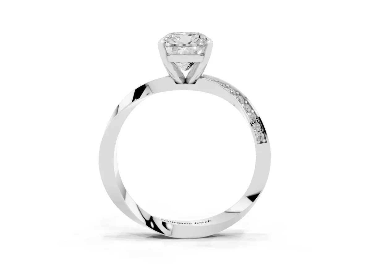 Cushion Cut Diamond Engagement Ring with Side Stone Accents and Four-Prong Setting Silver