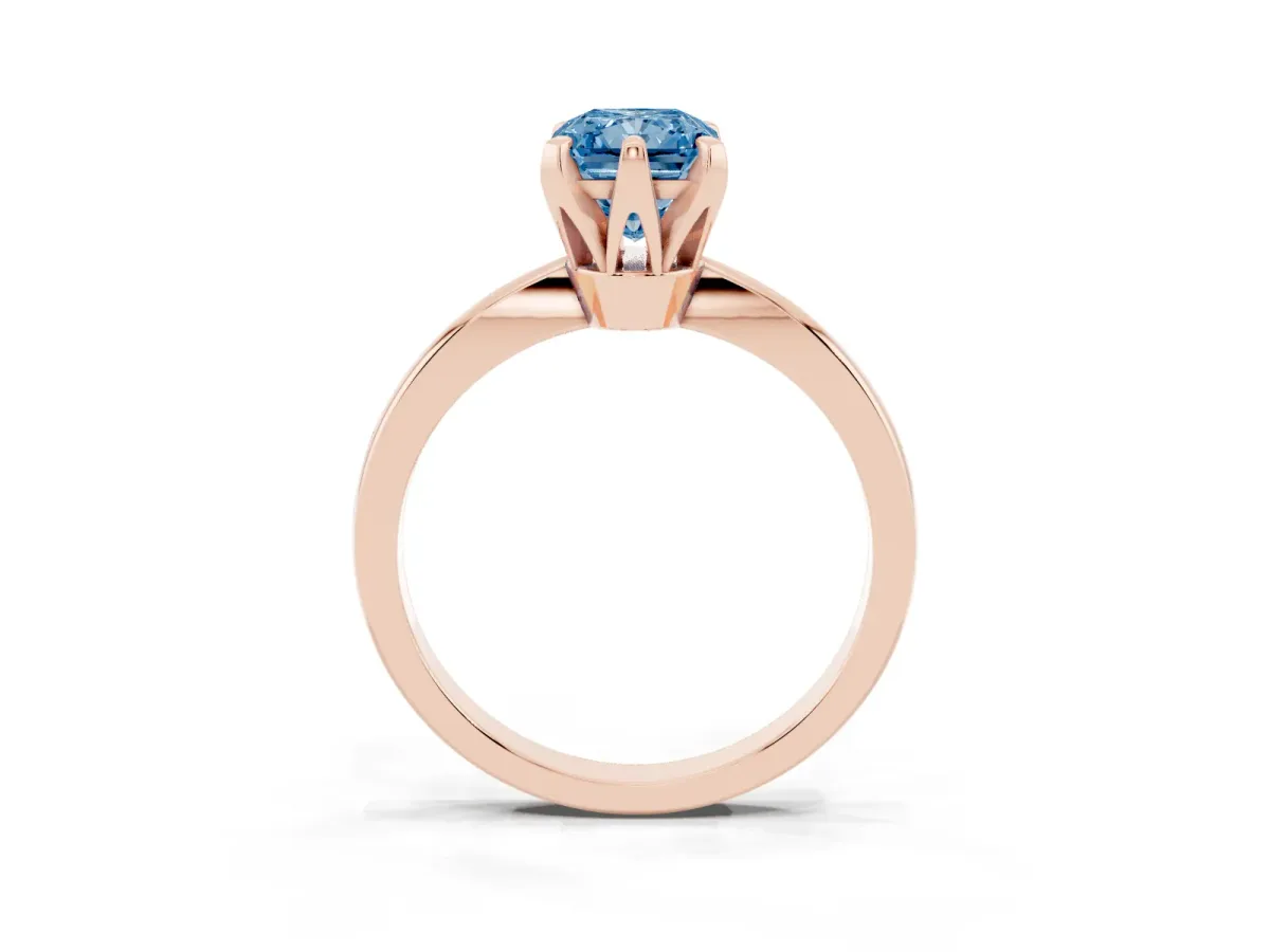Fancy Blue Radiant Cut Solitaire Engagement Ring with Six-Prong Setting and Tapered Band Rose gold